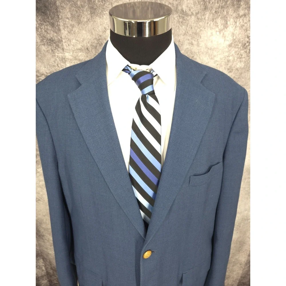 Stafford Sports Coat Mens 44‎ L Blue Blazer Jacket 2 Gold Buttons Wool Blend